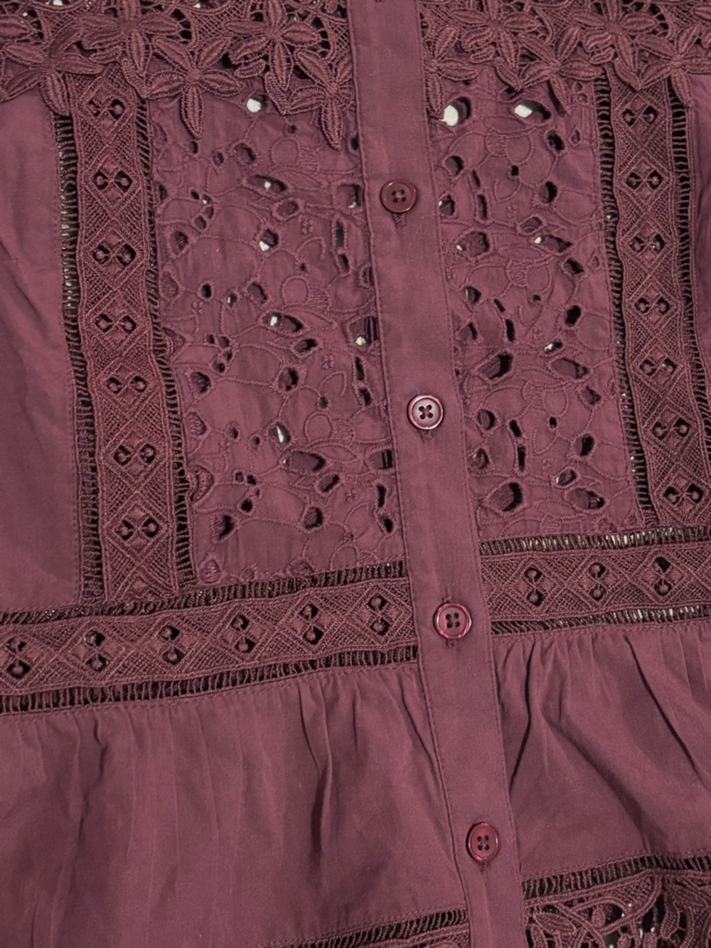 Anthropologie Sleeveless High-Neck Lace-Inset Blouse | Eyelet Button-Front Top - Picture 5 of 12